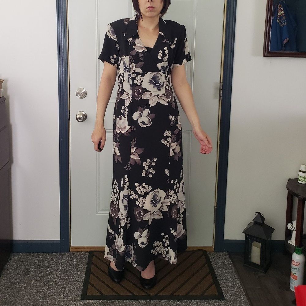 90s Black and White Floral Maxi Dress
